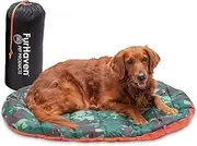 Furhaven Pet Dog Bed - Trail Pup Packable Outdoor Travel Pet Camping Pillow Bed Stuff Sack with Bag for Dogs and Cats, Paprika and Camo-Paw, Large