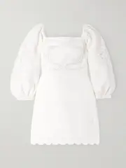 [Farm Rio] Farm Rio - Scalloped Broderie Anglaise-trimmed Linen Mini Dress - White - small small White