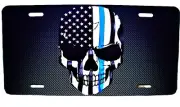 THIN BLUE LINE SKULL CARBONFIBER LOOK Metal Novelty Car License Plate Auto Tag