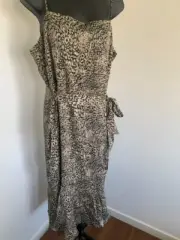 Oasis Leopard Print Waist Tie Maxi Spaghetti Strap Dress Size 16 BNWT