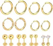 [GOWTX] Mini Gold Huggie Hoop Earrings, 8 Pairs Small Stud Earrings Set, Hypoallergenic Gold Earring Stainless Steel, Cubic Zirconia Round Stud for Favors, Piercing Cartilage Sleeper for Women Accessory, Mini