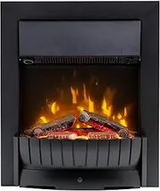 Dimplex Clement Optiflame Inset Electric Fire, Traditional Style, Matt Black, LED Flame Effect Fireplace with Artificial Logs, 9cm Inset Depth and 2kW Adjustable Fan Heater