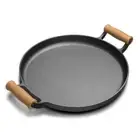 SOGA 31cm Cast Iron Frying Pan Skillet Steak Sizzle Fry Platter With Wooden Hand