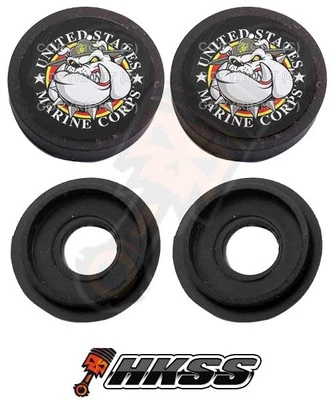 2 Black Custom License Plate Frame Tag Screw Cap Covers - USMC BULLDOG B UQ6