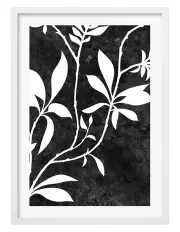 [Profile Australia] Australian Made Silhouette Branch Leaves Night Art Print A2 in White Frame