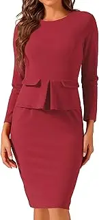 Allegra K Women's St. Patrick's Day Costumes Bodycon Pencil Dress Round Neck Bracelet Sleeve Peplum Wear to Work Office Sheath Dress