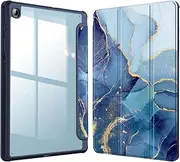 [FINTIE] Hybrid Slim Case for Samsung Galaxy Tab S6 Lite 10.4 Inch 2024/2022/2020 with S Pen Holder, Shockproof Cover with Clear Transparent Back Shell, Ocean Marble