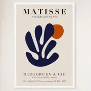 Galrie Elegant Papiers Découpés Matisse Print Navy Blue Coral for Sophisticated Décor, White Frame, A0 84 x 119cm (33 x 47inch)