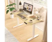 Advwin Standing Desk Electric Ergonomic Adjustable Height Sit Stand up Desk 120cm Oak Splice Board Table Top+White Frame