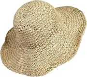 [MXKJ-STORE] Women Straw Hat Wide Brim Beach Sun Cap Foldable Large Floppy for Travel Summer