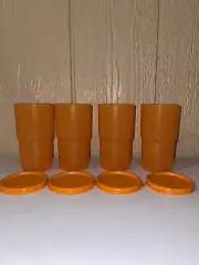 Tupperware Orange Cups Set of 4 w/lids. New!!!