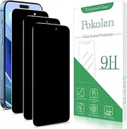 Pokolan 3 Pack Privacy Screen Protector for iPhone 16 Pro Max, Anti Spy Tempered Glass, 9H Hardness, Case Friendly, Anti Scratch, Bubble Free, Easy to Install