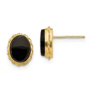Real 14kt Yellow Gold Madi K Bezel Onyx Earrings