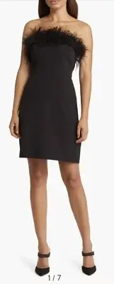 Sam Edelman Women's Strapless Feather Top Sheath Minidress Black Size 6 NWT $158