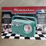Studebaker Portable AM/FM Bluetooth Radio Teal Retro New