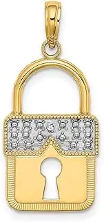 [JewelryWeb] 14ct Two tone Gold Lock Pendant Necklace Cut out and-Two color 26.85x13mm Wide
