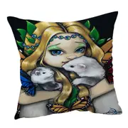 Fairy with Two Magical Ferrets with Butterfly Wings Cushion Cover