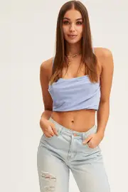Blue Singlet Top Sleeveless Crop - Size L, Women's Cami