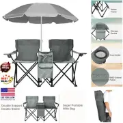 Portable Folding Outdoor Beach Chairs With Removable Sun Umbrella & Cup Holder