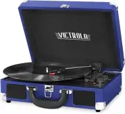 Journey Bluetooth Portable Suitcase Record Player – with Built-In Speakers, 3 Sp