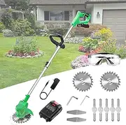 Grass Trimmer Cordless Electric String Trimmer Lawn Mower Edger Battery Powered Weed String Trimmer Brush Cutter Kit Cutter Pruning Weeds(21V 650W) for Garden Clearing Weeds Flower Trees