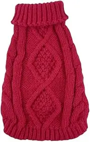 1 Pieces Dog Sweater Turtleneck Knitted Dog Sweater Dog Coat Warm Pet Winter Clothes Classic Cable Knit Sweater for Dogs Cats in Cold Season (Red, S)