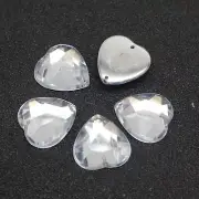 100 Clear Flatback Acrylic Faceted Heart Rhinestone Button 16mm Sew on beads