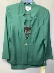 Vintage Caron 2 pc 2 in 1 Jacket Skirt Green Sequins Ribbon Blazer Womens 10