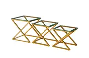 Bella Set of 3 Gold Side Table - Clear Glass