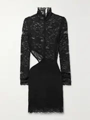 [FLEUR DU MAL] FLEUR DU MAL - Cutout Corded Lace Turtleneck Mini Dress - Black - large large Black
