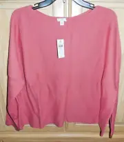 J. JILL "ADOBE" BRAIDED, LACED BACK DOLMAN SLEEVE OVERSIZED TOP, SIZE LARGE, NWT