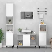 Sink Cabinet High Gloss White, Vanity Storage, Mounted Bathroom Organizer, Wall Shelf, Engineered Wood Cabinets for Bathroom 80x33x60cm