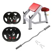 Pre Order 30kg Preacher Curl Bench, Bar & Rubber Plates Bundle (1.2m bar)