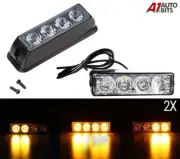 2x Amber 4 LED Car Truck Emergency Beacon Lights Hazard Flash Strobe Bar Warning