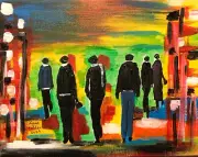 Original painting 8x10" figures contemporary art canvas panel by Lynne Kohler