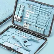 Manicure Set Professional Pedicure Kit Nail Clippers Kit - 18 pcs Nail Care Tools - Grooming Kit with Luxurious Upgraded Travel Case (Blue)