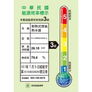 莊頭北 TH-7126BFE 數位強排 熱水器 12L TH-7126