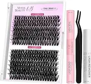 [VEYESBEAUTY] Lash Cluster Kit 50D 60D Volume Individual Lashes Thin & Invisible Band Wispy Lashes One More+ DIY Eyelash Extensions Kit 8-16mm with Bond&Seal Remover Applicator for Self Application