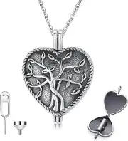 S925 Sterling Silver Heart Urn Ashes Necklace,Tree of Life Cremation Jewelry for