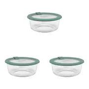 3PK Ecology Store Round Clear Glass Food Storage Container 650ml Eucalyptus