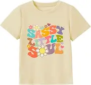 [Geoyune] Toddler Girls T Shirts Sassy Little Soul Graphic Short Sleeve Shirts 2-7 Years Cotton Baby Girl Retro Daisy Tees Clothes