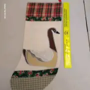 Vintage Christmas Appliqué Beige Handmade Stocking Duck Geese Goose