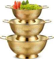 Bokon 3 Pcs Stainless Steel Colander Set Colander Bowl and Sieves 1/3/5 Quart Me
