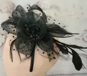 Victorian Trading Black Roses Feathers Flapper Fascinator Headband Hat 44E