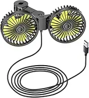 Kcolly Dual-Head Car Electric Fan for Rear Seat Clip-Mount USB Powered Cooling Fan 360° Rotation Support 3 Adjustable Wind Speeds for Car Truck Van SOff-Road Vehicle