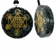 Black Tourmaline Orgonite Pendant Orgone Metatron Cube Sacred Geometry Necklace