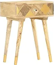 Solid Mango Wood Bedside Cabinet with Drawer for Bedroom, Living Room, Tables, Nightstand, Night, and Wooden Furniture Storage - 43x30x58 cm