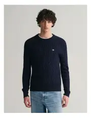 [Gant] Lambswool Cable Crew Neck Knit in Evening Blue