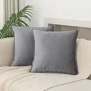 [JIAHANNHA] Velvet Light Grey Throw Pillow Covers 18x18 Inches Pack of 2 Soft Decorative Square Cushion Covers for Couch Sofa Bed Livingroom,45x45Cm.Gray