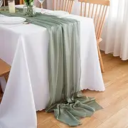CHUQING Green Table Runner Chiffon Table Runners Wedding Table Decor for Picnic Party Kitchen, Mint Green,27 X 158 Inch, Sage Green